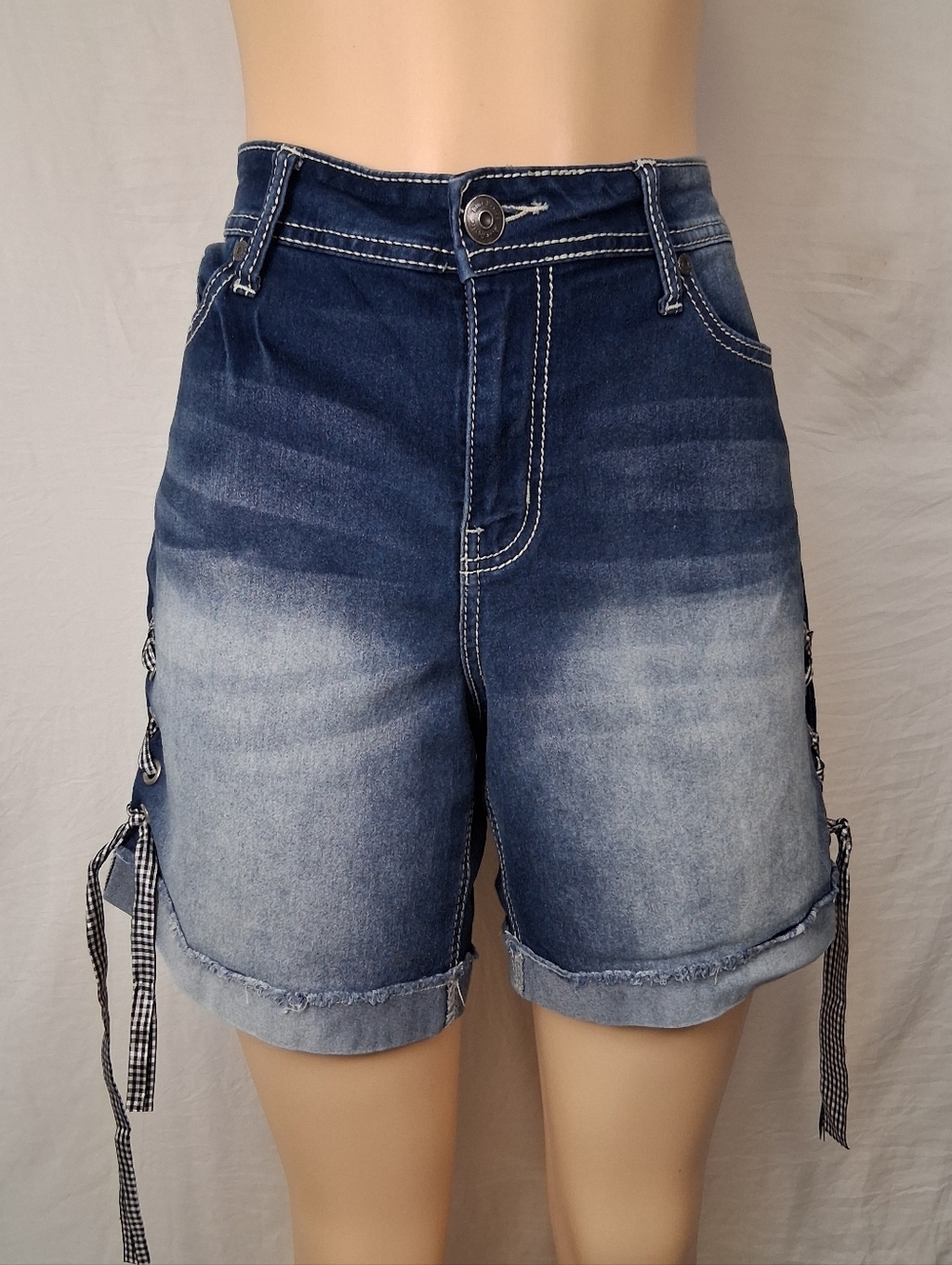 Blue Desire High-Rise Washed Denim Bermuda Shorts - Blue